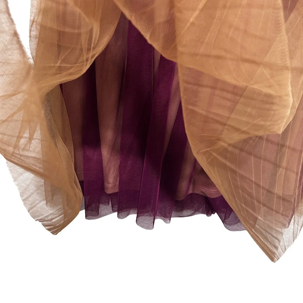 Hem And Thread Women Whimsy Fairy‎ Skirt M Brown Burgundy Tulle Pleated Romantic